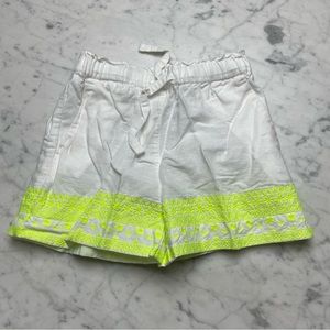 crewcuts Linen Neon Yellow Embroidered Drawstring Shorts